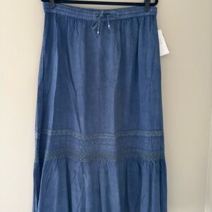Mlle Gabrielle Blue Tiered Maxi Skirt with Smocked Waist